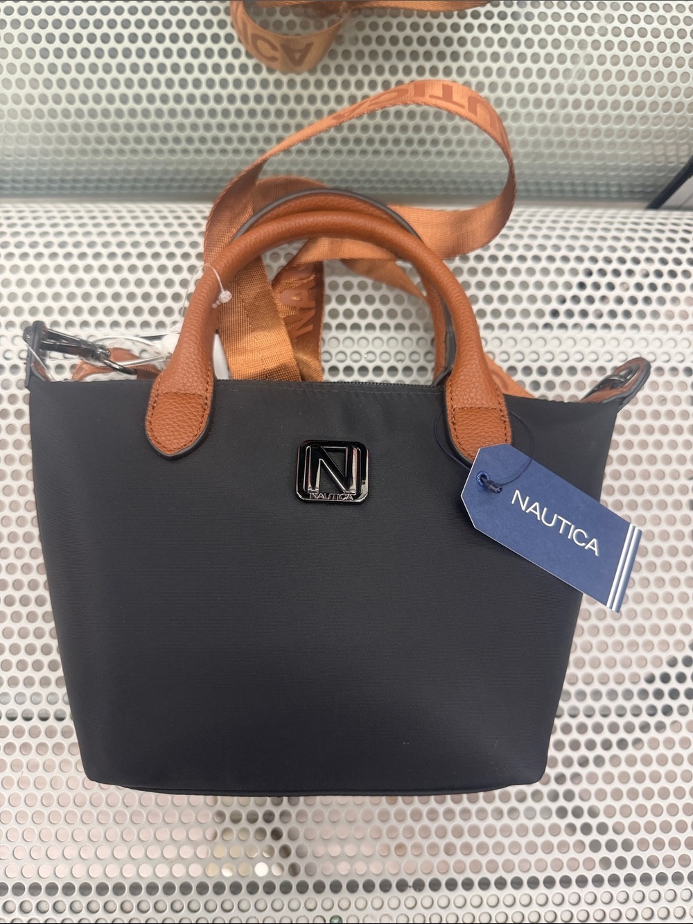 Nautica Black Mini Tote with Brown Handles
